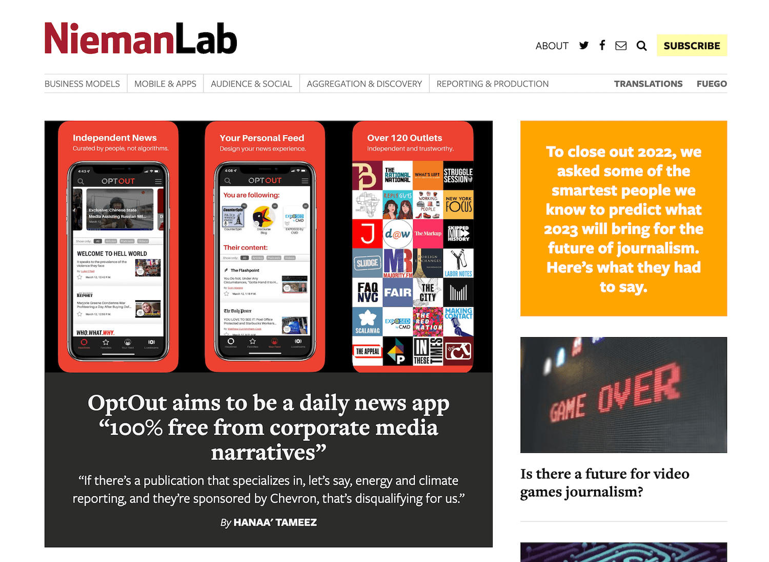 Harvard's Nieman Lab Tells Readers to Try OptOut News App